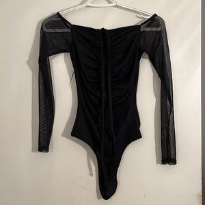 Black mesh off the shoulder long sleeve